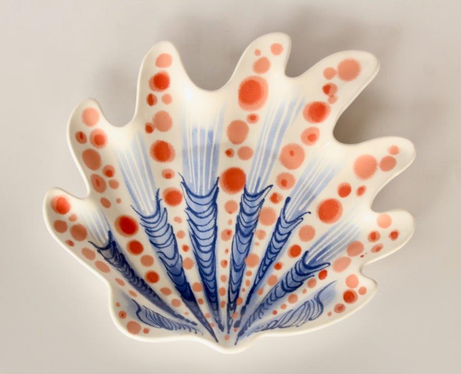 Large Blue & Coral Ceramic Shell Plate